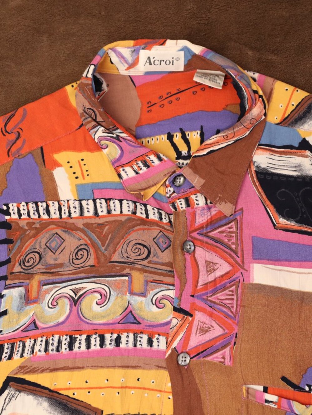 Vintage Rayon MultiColor ButtonUp (L) - Picture 7 of 12